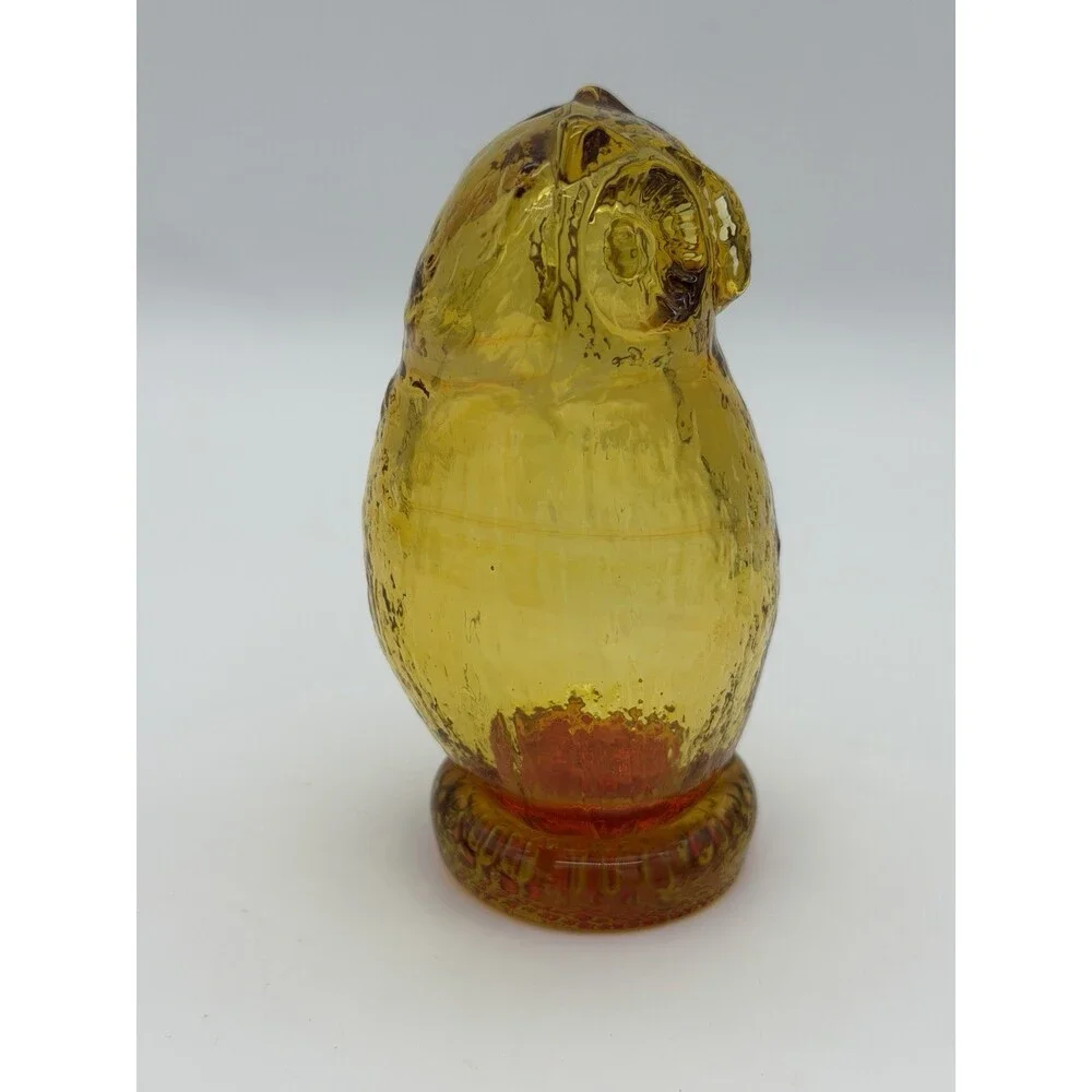 Pilgrim Art Glass Amberina/amber Owl Figurine Vintage 5”H Hand Blown Glass